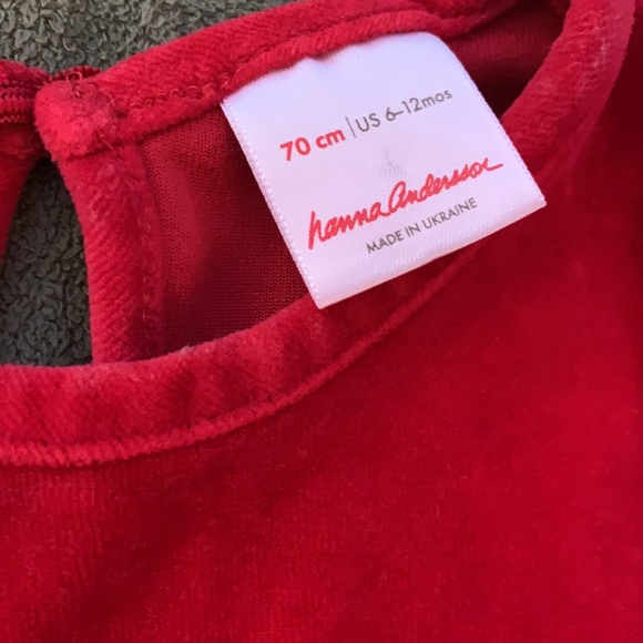 Red velvety HA dress size 6-12 months with matching ruffle butt tights - Picture 3 of 5